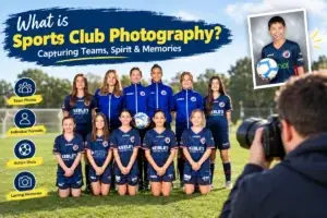 Sports club team photography on soccer field
